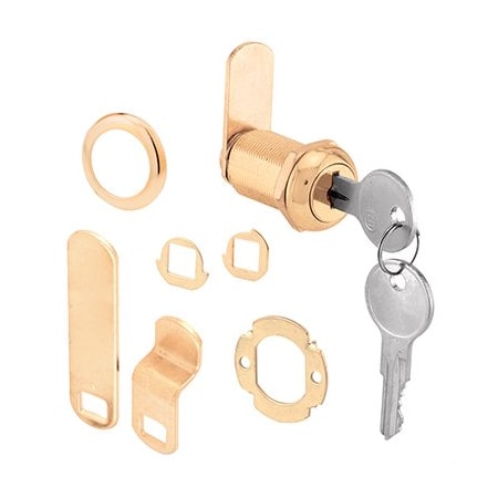 Prime-Line Drawer and Cabinet Lock, 1-1/8in, Diecast Housing Brass Finish, Fits on 13/16in Max Panel Thickness U 9946
